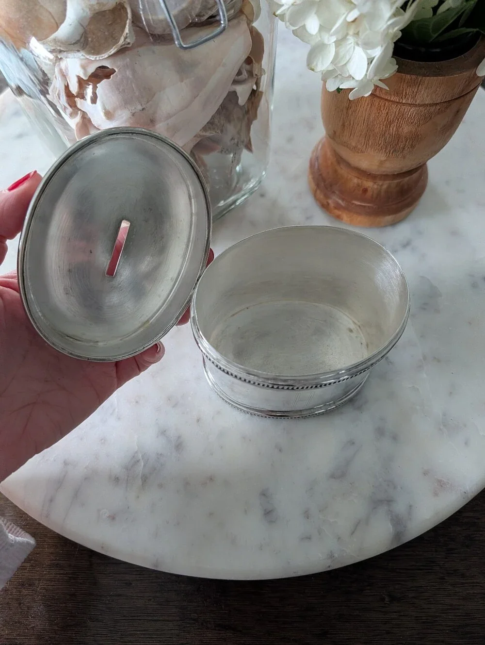 Vintage Pottery Barn Silver Coin Bank Initial H Engraved